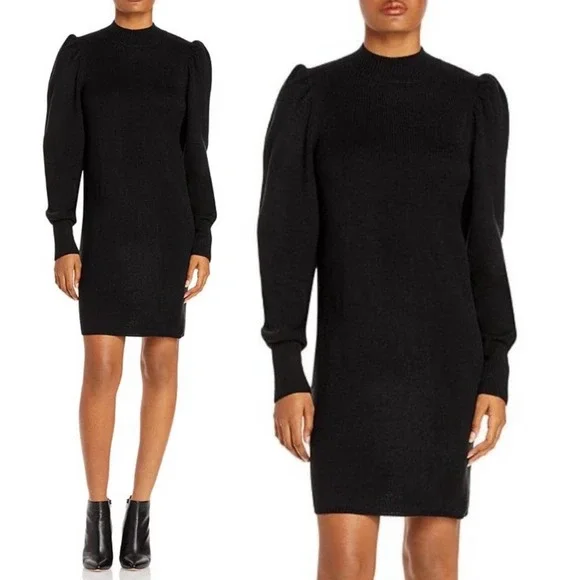 WAYF Womens Lola Mock Neck Mini Sweaterdress Black S